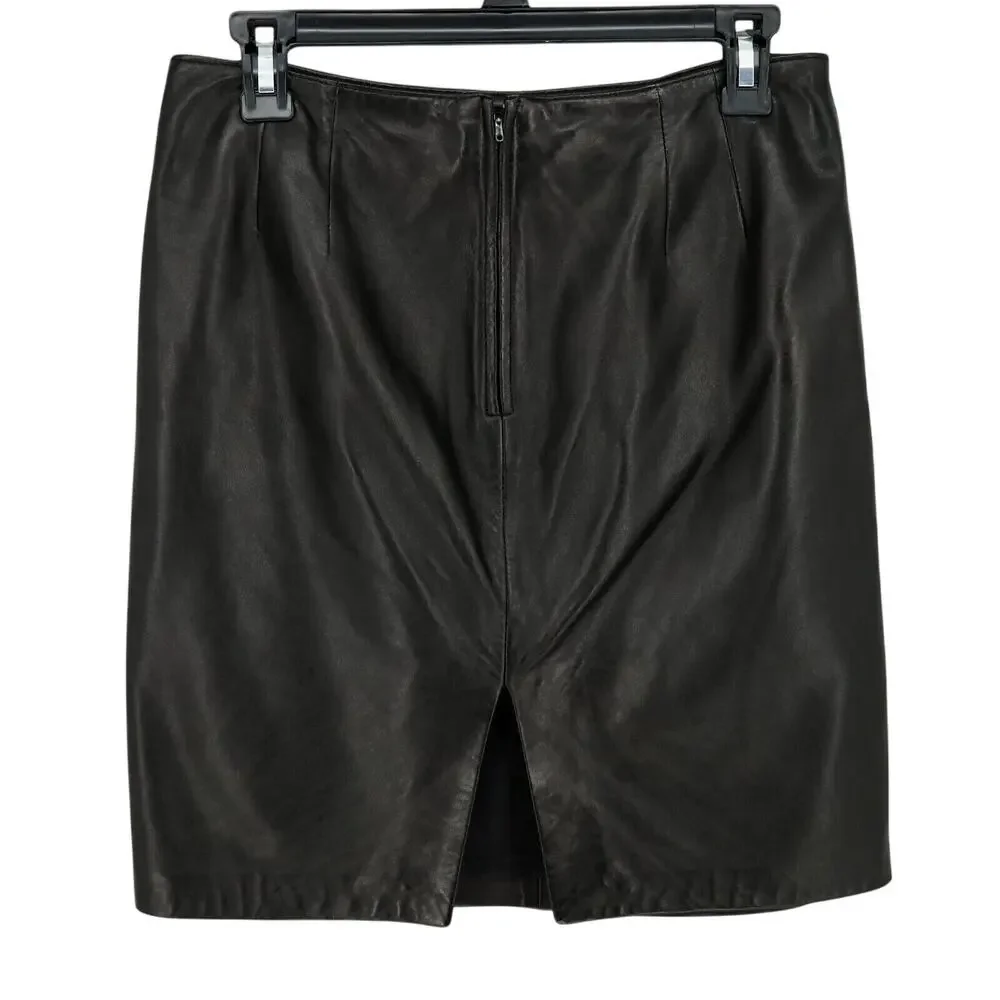 Siena Studio Skirt Petites 8P Black Leather Pencil Knee Length Zip Lined Vintage
